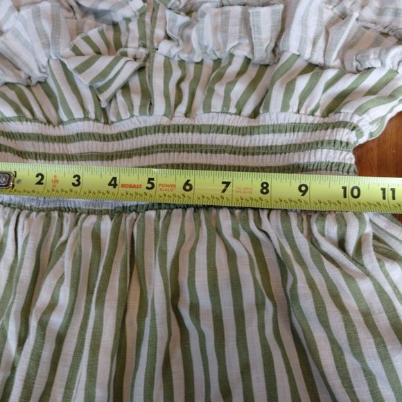 ZARA Midi Dress Linen Blend Striped Green Ruffles Tiered Sz S - Picture 10 of 13